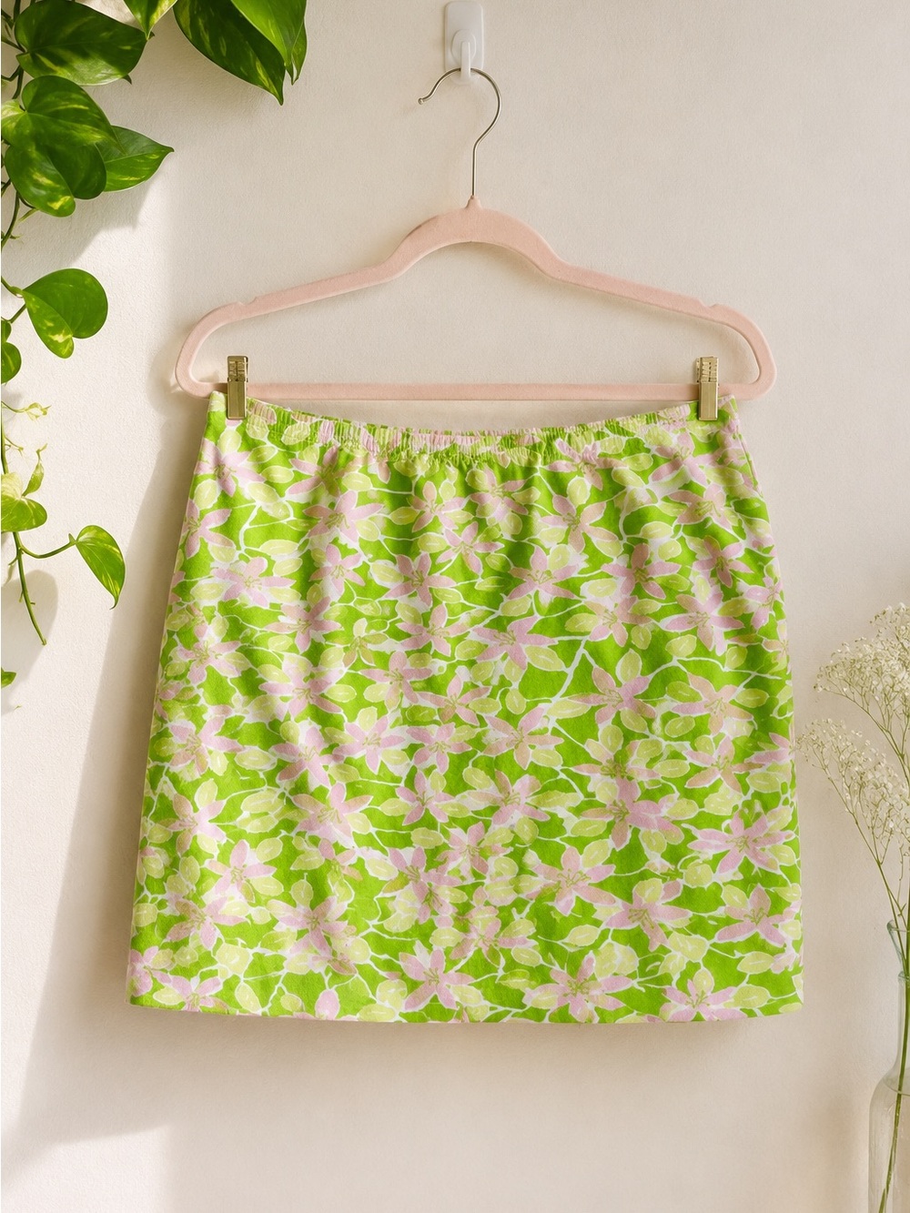 vintage y2k lilly pulitzer lime green floral mini skirt size l whimsigoth fairy